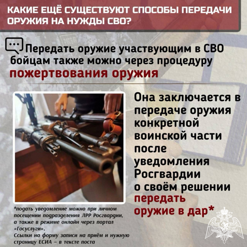 Сотрудники Росгвардии напоминают о возможности передачи гражданского оружия для использования при выполнении задач СВО