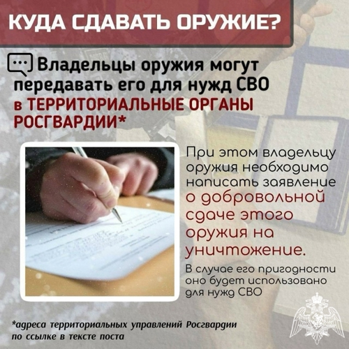 Сотрудники подразделений лицензионно-разрешительной работы напоминают о возможности передачи оружия в зону СВО